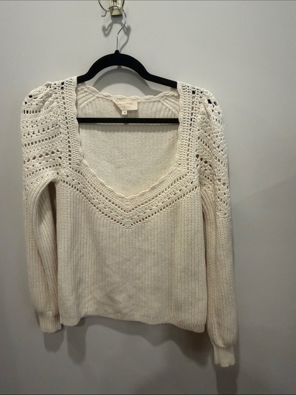 Like New!! Sezane Cream Crochet Yoke V-Neck Sweater